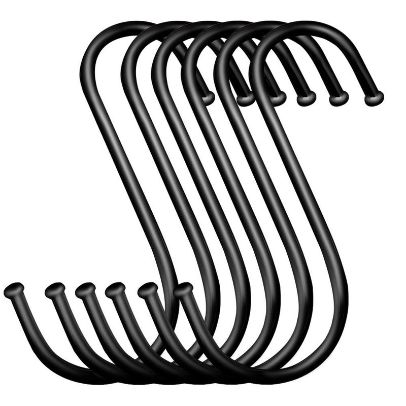 DINGEE 5 inch Extra Large S Hooks for Hanging, 6 Pack Heavy Duty Black S Hooks for Closet,Jeans Plants Jewelry Kitchen Pot Pan Cups Towels Hats - Image 1